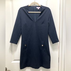 Lily Pulitzer textured mini dress with gold buttons